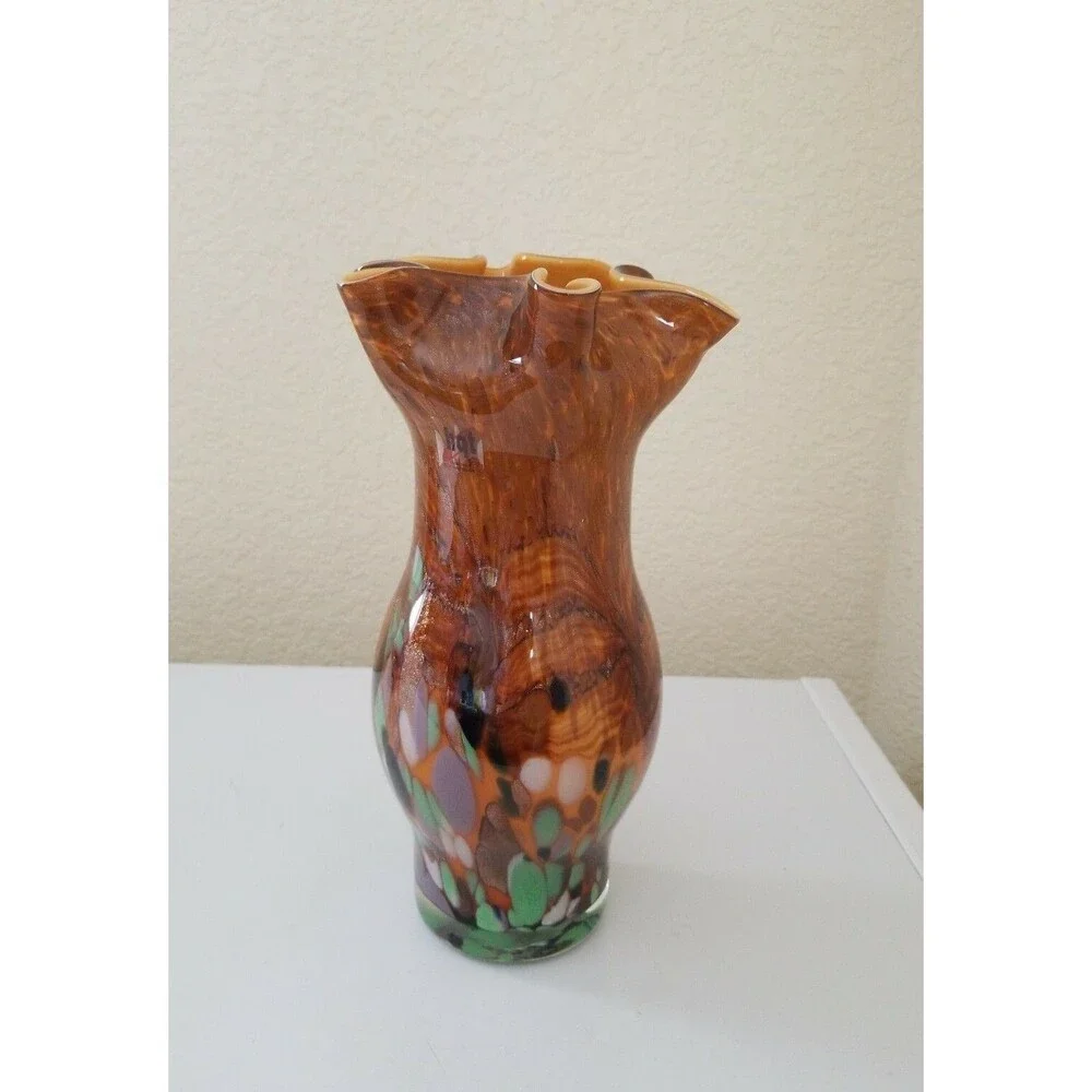 Lovely Contemporary Hand Made  Amber Art Glass Vase by hqt Home Design 11